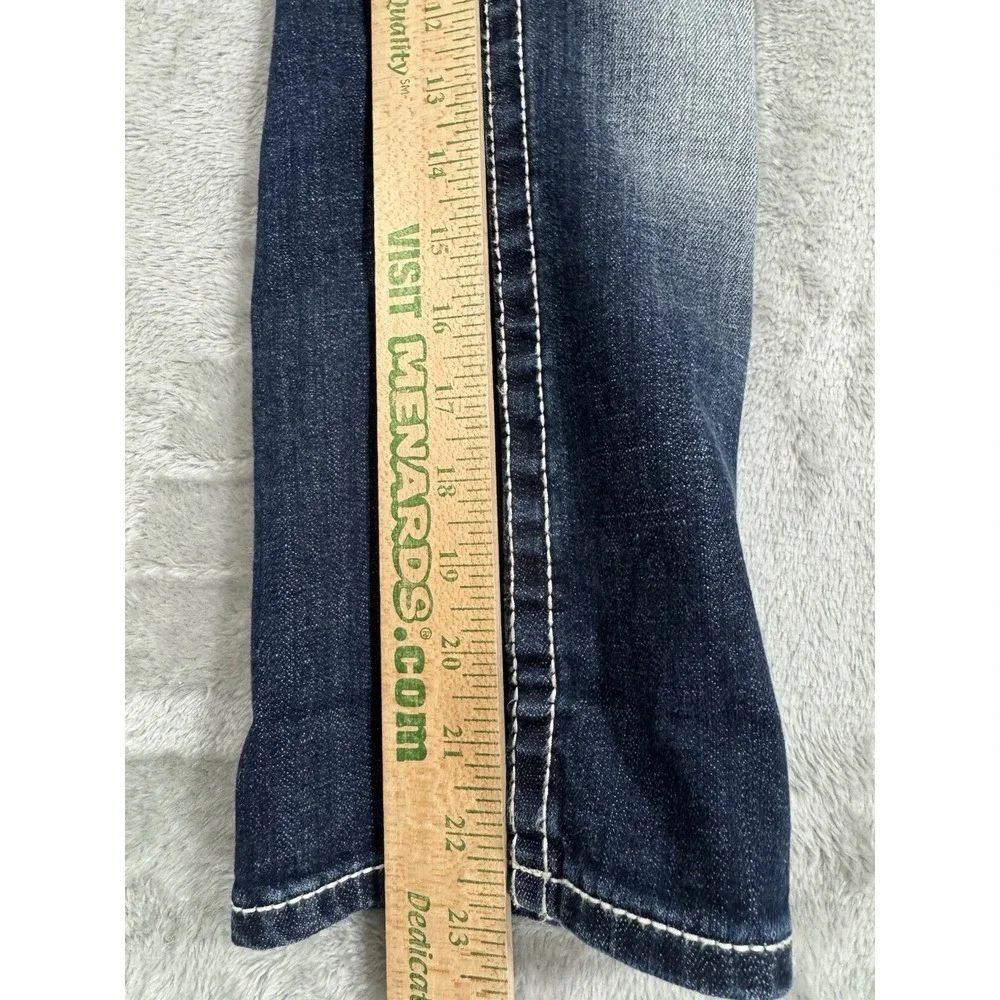 Vigoss Capri Jeans Womens W27 L21 Dublin Thick Stitch Embellished Whiskered Blue